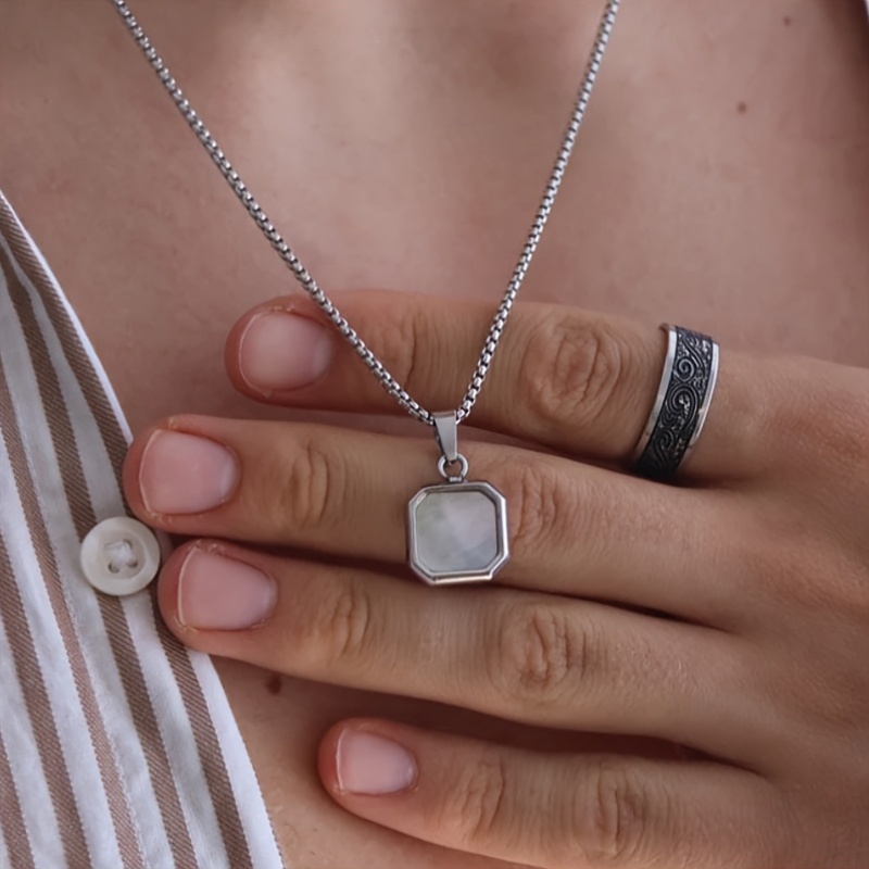 Unisex 316L Stainless Steel Square Pendant Necklace